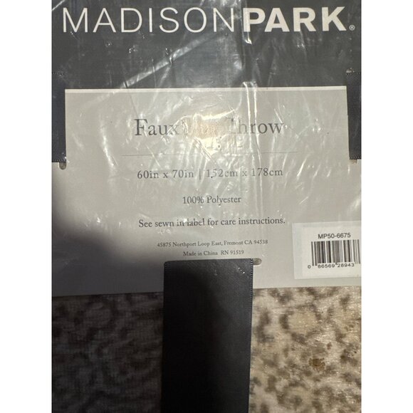 Madison Park Faux Leopard Throw Blanket 60" X 70" 100% Polyester Soft Plush Whit - Picture 3 of 3